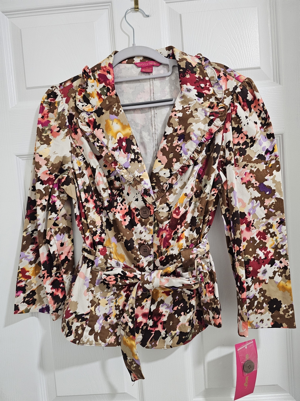 Sunny Leigh Brown and Pink Floral Tie-Waist Jacket